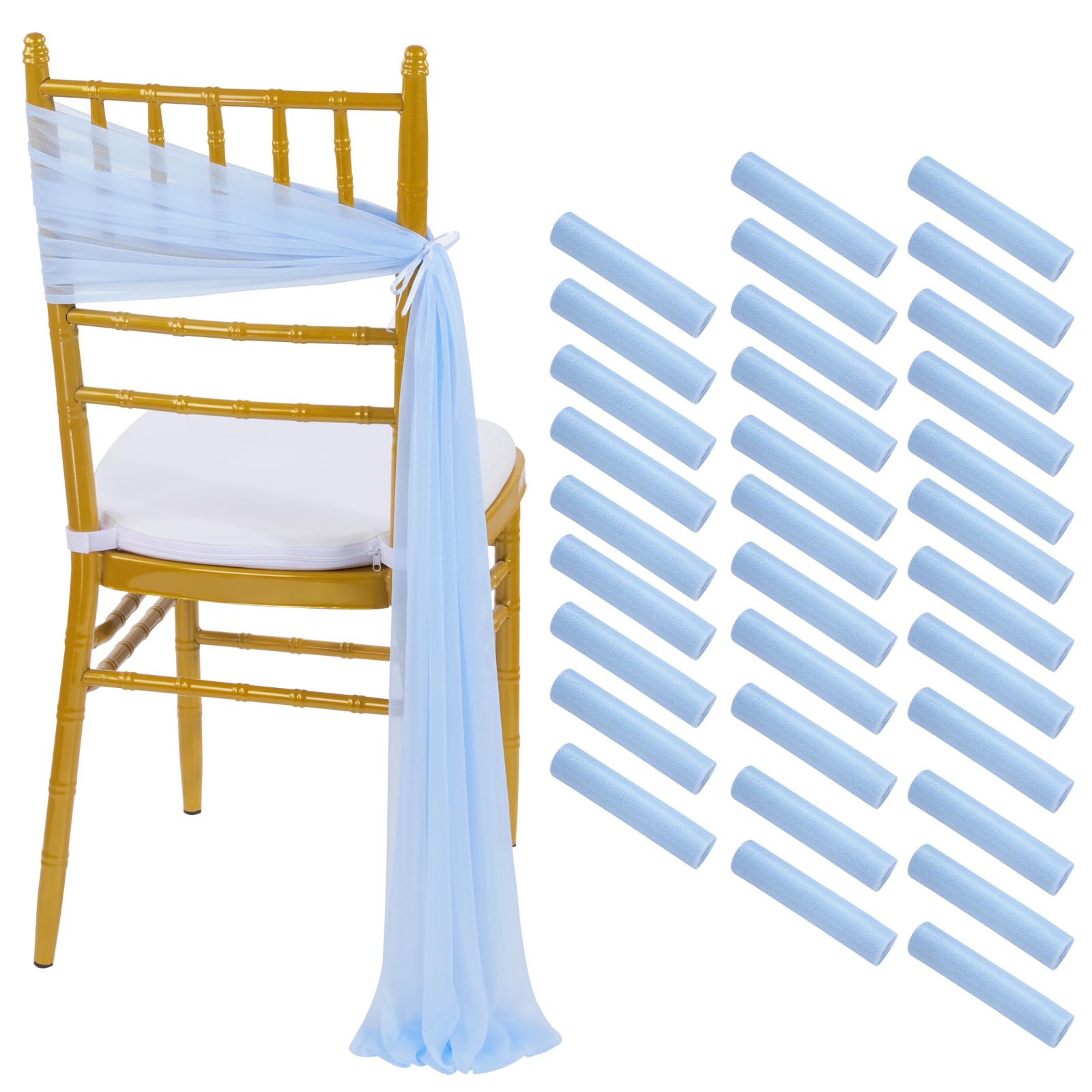 Decorações De Faixas De Cadeira Fanqisi Light Blue Sheer X32