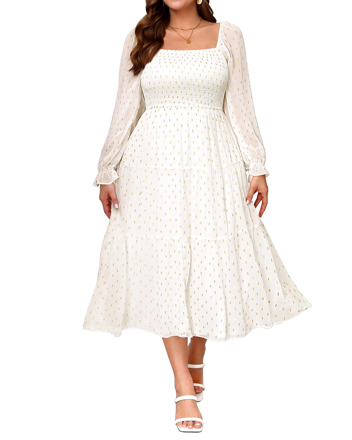 Vestido Pinup Fashion Plus Size Feminino Branco De Chiffon Midi