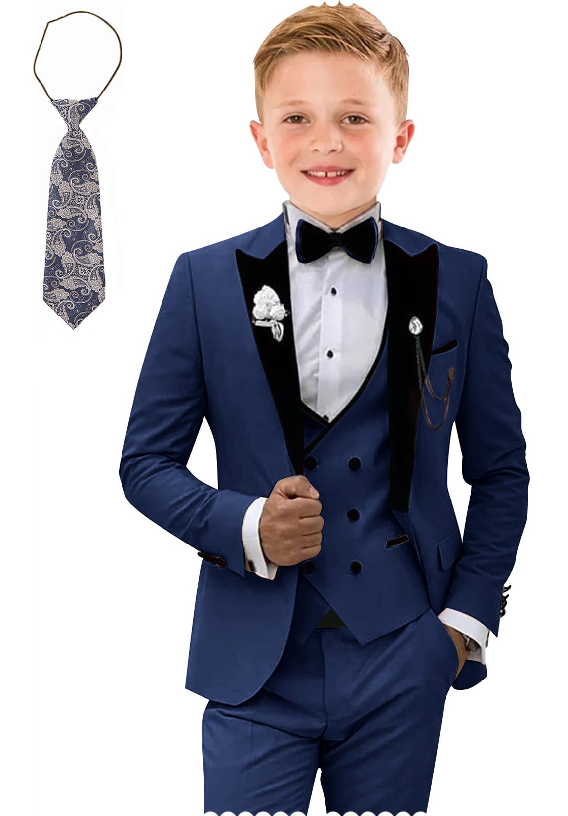 Suit Tesscy Toddler Boys Slim Fit Navy Formal, Conjunto De 5 Peças 2t