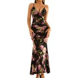 Vestido Maxi Glnege Com Estampa Floral Com Decote Em V Sem Mangas Para Mulheres