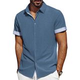 Camisa Masculina Pj Paul Jones De Manga Curta Com Botões Azul