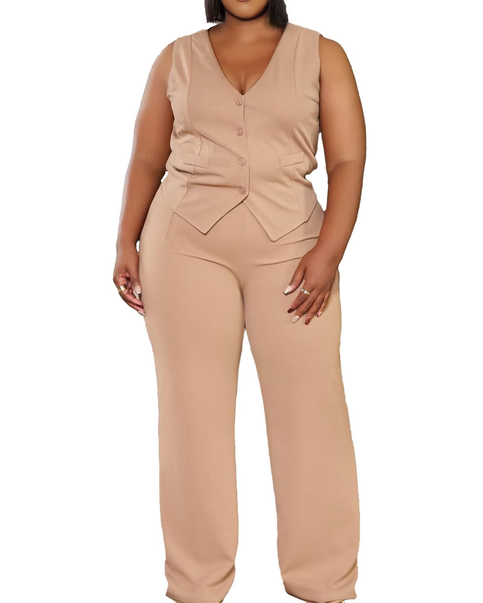 Blazer De 2 Peças, Terninho, Colete Sem Mangas, Feminino E Plus