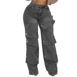 Jeans Cargo Nrthye Femininos De Cintura Alta, Retos E Pernas Largas
