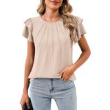 Blusa Simplefun, Manga Curta, Gola Redonda, Plissada, Comprimento Do Quadril
