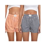 Shorts Boxer Xadrez Femininos De Algodão Da Pijama Bottoms Xadrez Xadrez Xadrez Xadrez