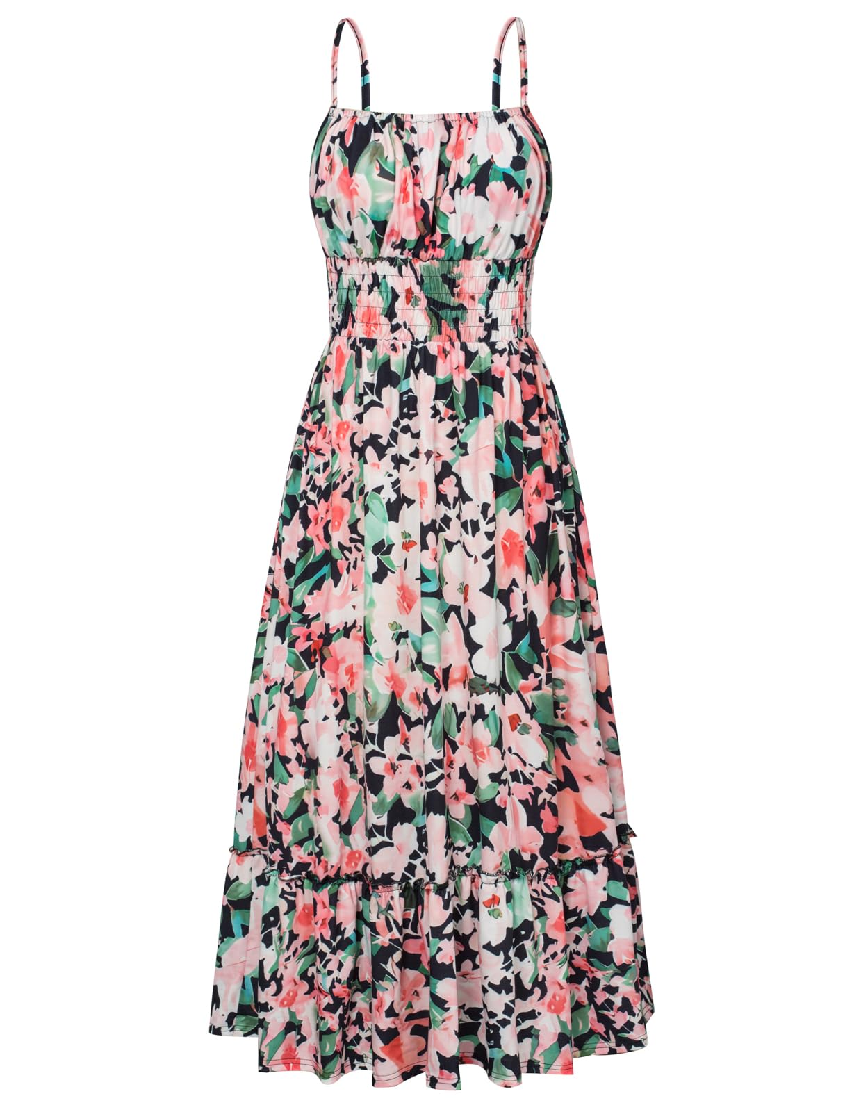 Vestidos Casuais De Verão Para Mulheres Com Alça Espaguete A Line Vestidos Florais Havaianos Verdes Pretos Florais S