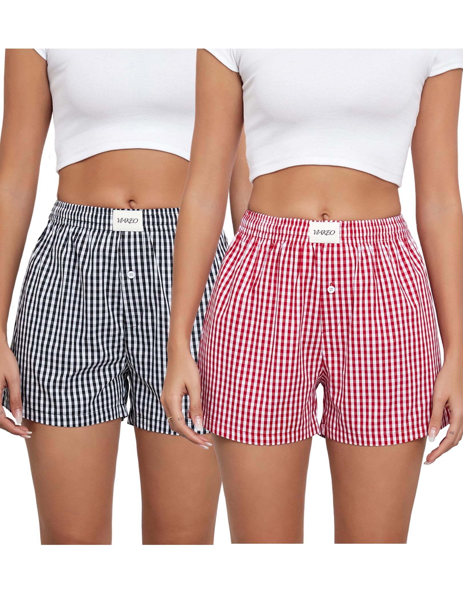 Shorts Boxer Xadrez Femininos De Algodão Da Pijama Bottoms Xadrez Xadrez Xadrez Xadrez