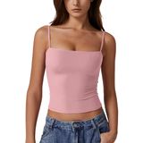 Camiseta Regata Feminina Qinsen Com Gola Quadrada E Alças Finas Rosa Xs