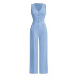 Roupa De Negócios Feminina Sem Mangas Floerns, De 2 Peças, Azul