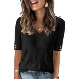 Suéter Akewei Com Decote Em V E Manga Curta 100% Viscose Para Mulheres