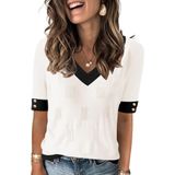 Suéter Feminino Akewei, Primavera, Manga Curta, Viscose, Branco S