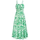 Vestidos Longos Maxi Para Mulheres Com Alça Espaguete, Vestido Sem Mangas, Vestido Floral Em Camadas, Verde, Floral, S