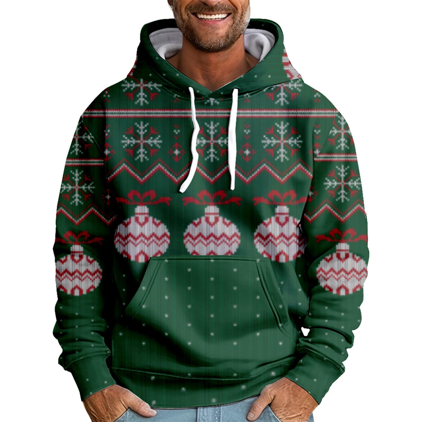 Suéter De Natal Funny Ugly Snowflake Reindeer Hoodie Masculino