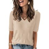 Suéter Akewei, Blusa Feminina De Primavera Com Decote Em V E Manga Curta