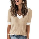 Suéter Feminino Akewei Com Decote Em V E Manga Curta 100% Viscose