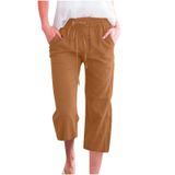 Calça Capri Feminina De Verão De Linho Com Cordão E Café Xxxxxl