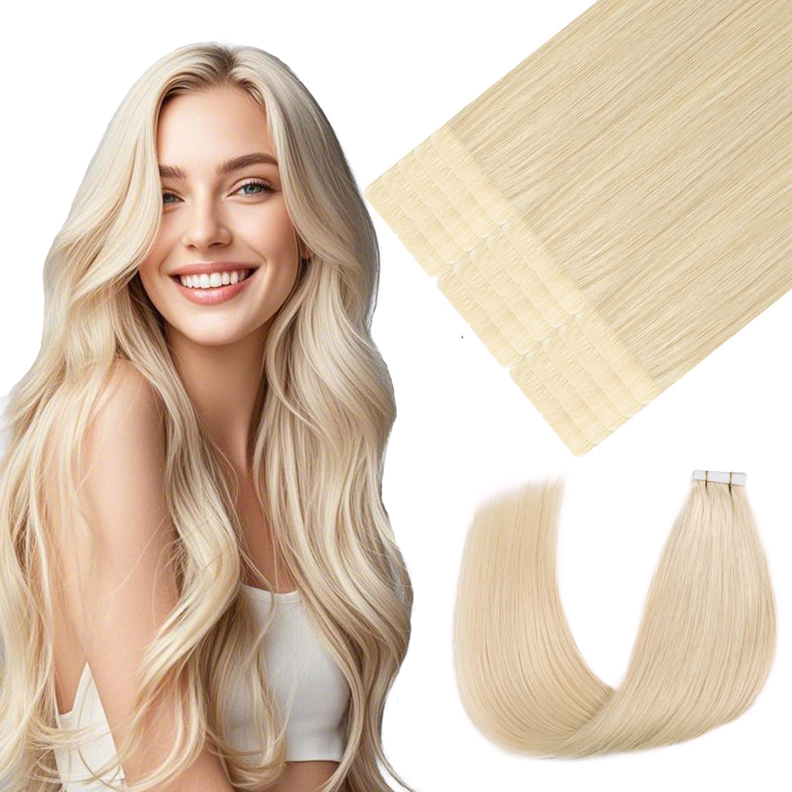 Fita Adesiva Em Extensões De Cabelo Youngsmile Injection #60 Platinum 14"