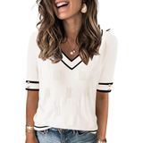 Suéter Feminino Akewei Com Decote Em V E Manga Curta, Moda Primavera 2025