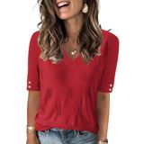 Suéter Akewei Feminino Com Decote Em V E Manga Curta, Blusa De Primavera Vermelha Xxl
