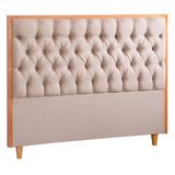 Cabeceira Queen Luxo Sevilha Linho Com Detalhe Em Madeiras M Bege