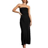 Blusas Tubulares Sem Encosto De Seda Acetinada Realtix Maxi Dress Para Mulheres