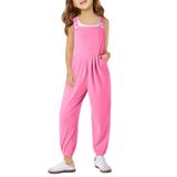 Macacão Feminino Haloumoning, Macacão Infantil Casual Sem Mangas, Macacão De Peça Única Com Bolsos De 5 A 14 Anos