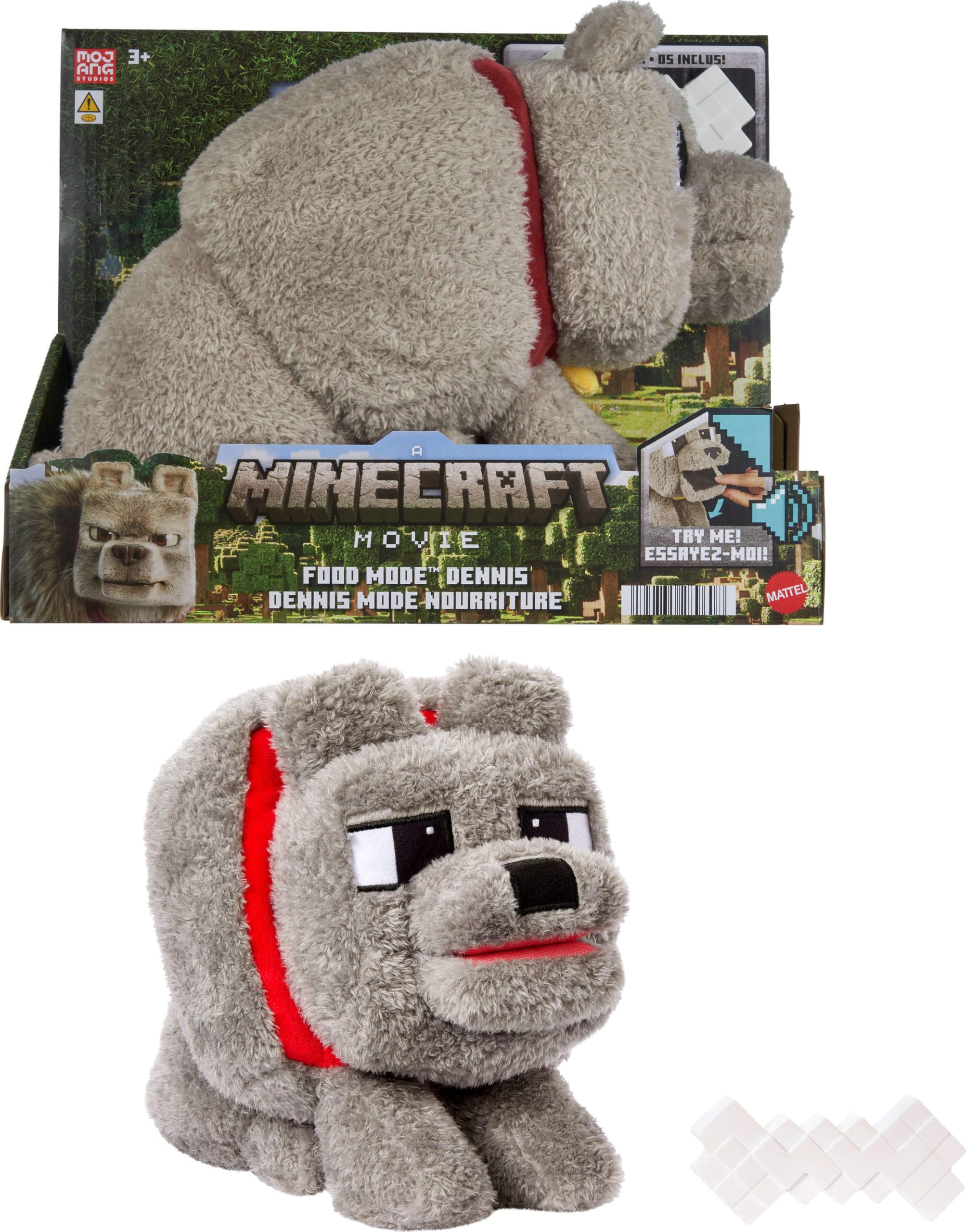 Brinquedo De Pelúcia Mattel Minecraft Dennis The Wolf Com Som De Alimentação