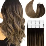 Fita Adesiva Em Extensões De Cabelo, Renda, Marrom Escuro, Cabelo 100% Real, 14 Polegadas