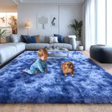 Tapete Shaggy Area Isdook Para Sala De Estar Tie Dye Blue 240x300cm