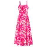 Vestidos Longos Maxi Para Mulheres Com Alça Espaguete, Sem Mangas, Vestido Floral Em Camadas, Rosa Vermelha, Floral L