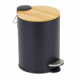 Lixeira Com Pedal E Tampa De Bambu 5l Black Mimo Style