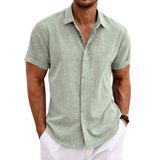 Camisa Casual De Linho Com Botões, Verão, Verde Claro, Masculina