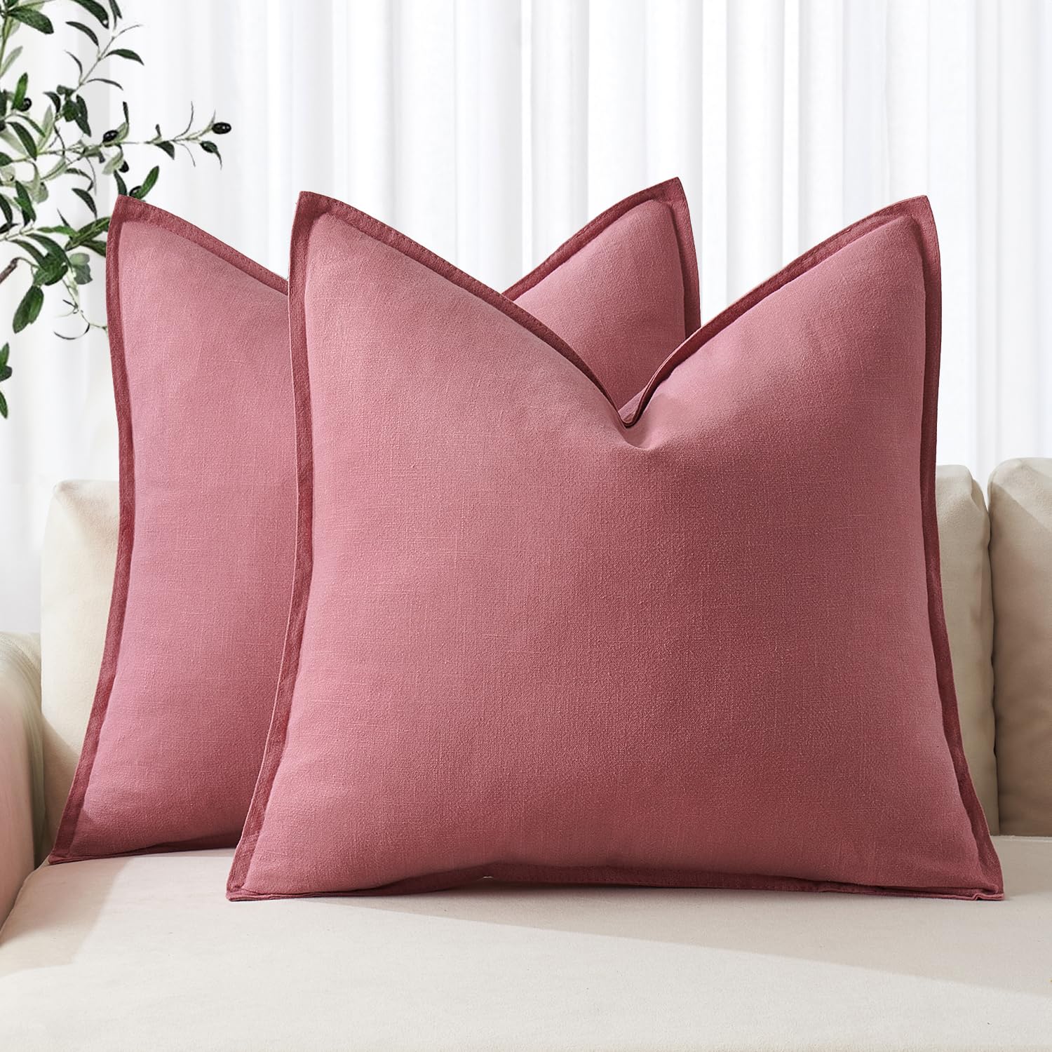 Capas De Travesseiro Miulee Decorative Linen 60x60cm Cranberry Red