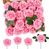Rosas Com Flores Artificiais Macting Real Touch 60 Unidades Rosa