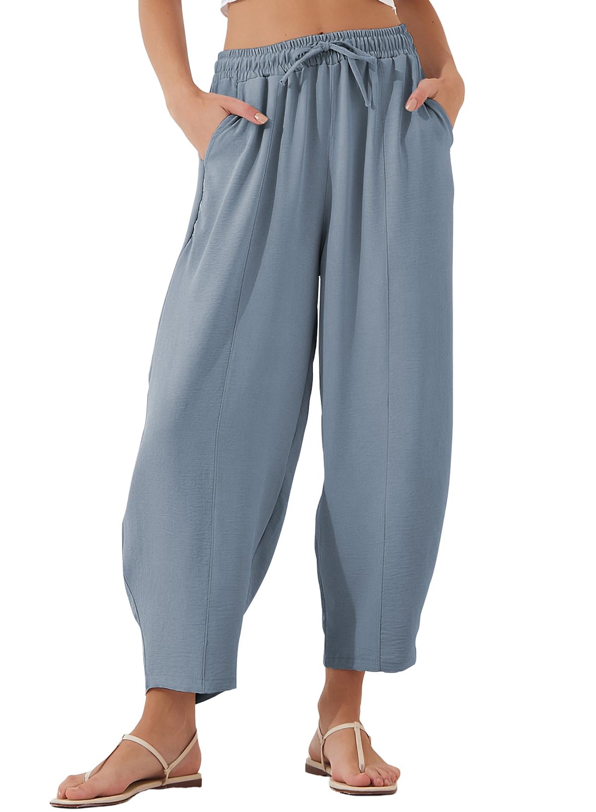 Calças Femininas Evaless, Casuais, Soltas, De Cintura Alta, Largas, Azuis