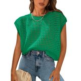 Top Feminino Prettygarden, Primavera E Verão, Crochê, Algodão Verde