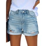 Apenas Shorts Jeans De Cintura Alta Para Mulheres, Azul Claro L
