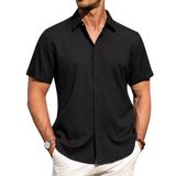 Camisa Masculina J.ver, De Linho, Manga Curta, Casual, Preta, 5gg