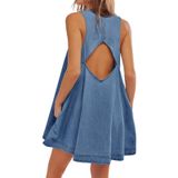 Vestido Feminino Vidifid Sem Mangas, Jeans Casual, Azul Escuro