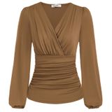 Blusa Feminina Grace Karin De Manga Comprida Com Decote Em V Cáqui L