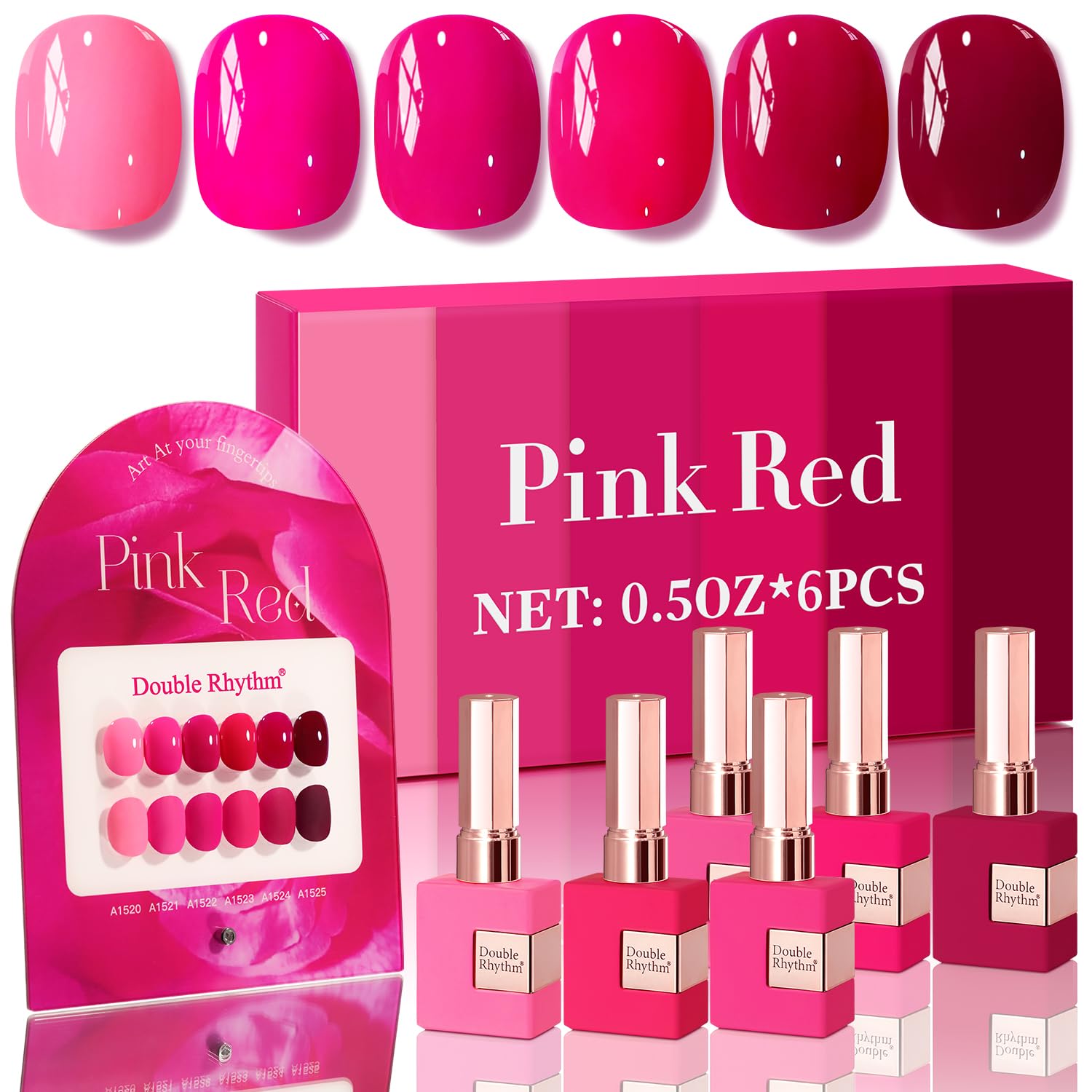 Conjunto De Esmaltes Em Gel Double Rhythm, 6 Unidades, 15 Ml, Rosa Neon, Roxo, Vermelho