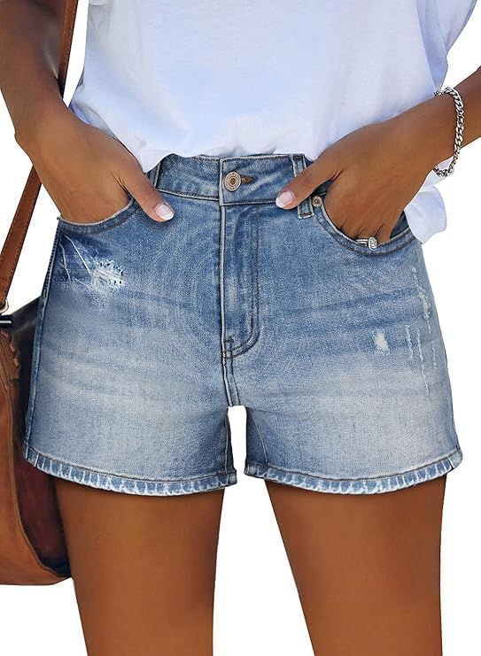 Apenas Shorts Jeans De Cintura Alta Para Mulheres, Azul, Tamanho M