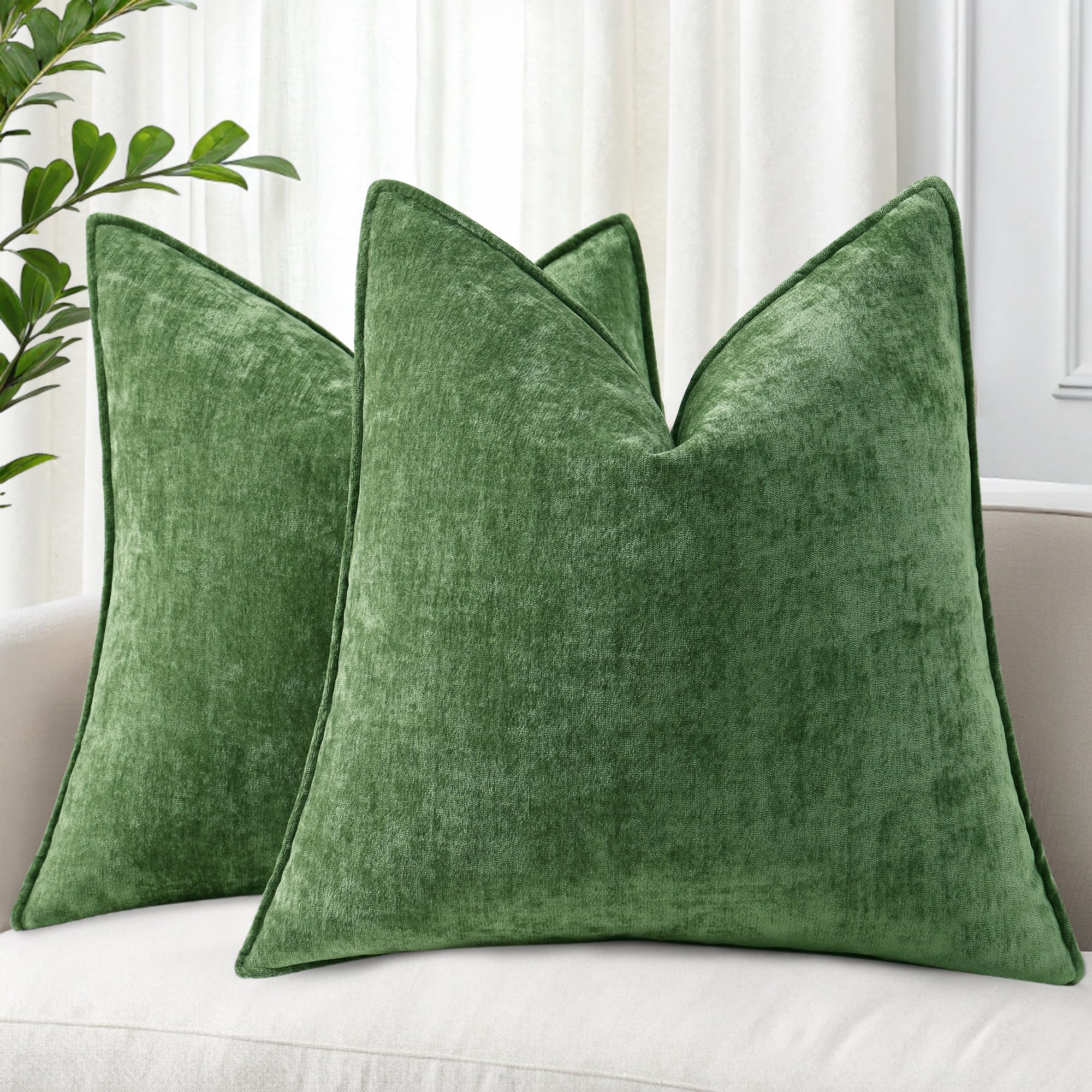 Capas De Travesseiro Decoruhome Spring Chenille 60x60cm Verde Musgo