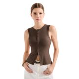 Camiseta Regata Feminina Suuksess Com Nervuras E Colete Sexy Y2k Button Brown Xs