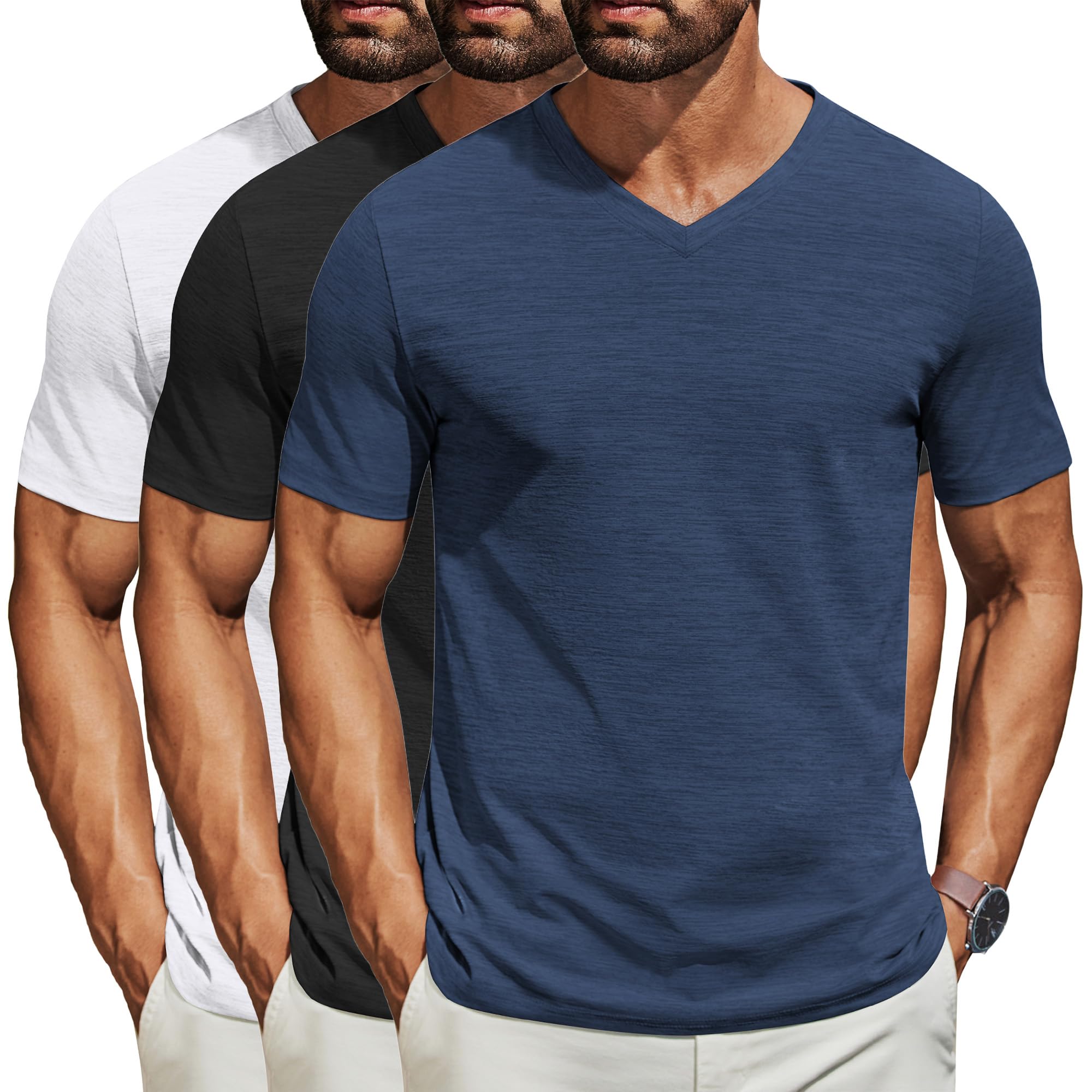 Camiseta Masculina Coofandy De Manga Curta Com Decote Em V Casual De Verão