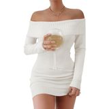 Mini Vestido De Suéter Fairy Season 2025, Sem Ombros, Branco, Feminino
