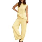 Conjunto De Lounge Puwei, Suéter Feminino, Com Laço, Calças Largas, Amarelo