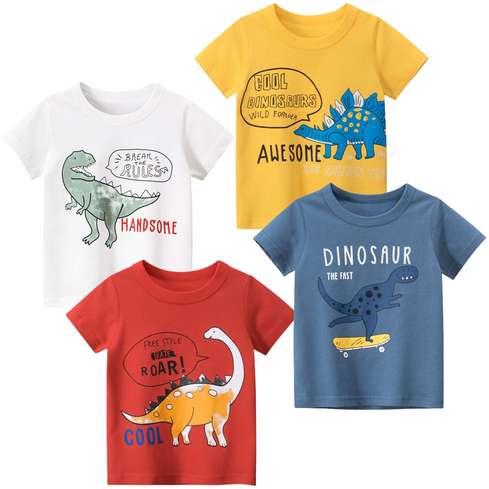 Camiseta Masculina Tabnix Dinosaur De Manga Curta De 2 A 7 Anos De Algodão X4