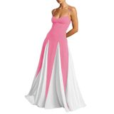 Vestido De Noite Eemeii Patchwork Plissado Spaghetti Straps Rosa