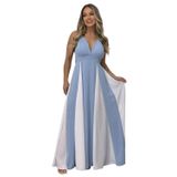 Vestido De Baile Feminino Eemeii Com Alças Finas, Patchwork, Azul, Branco